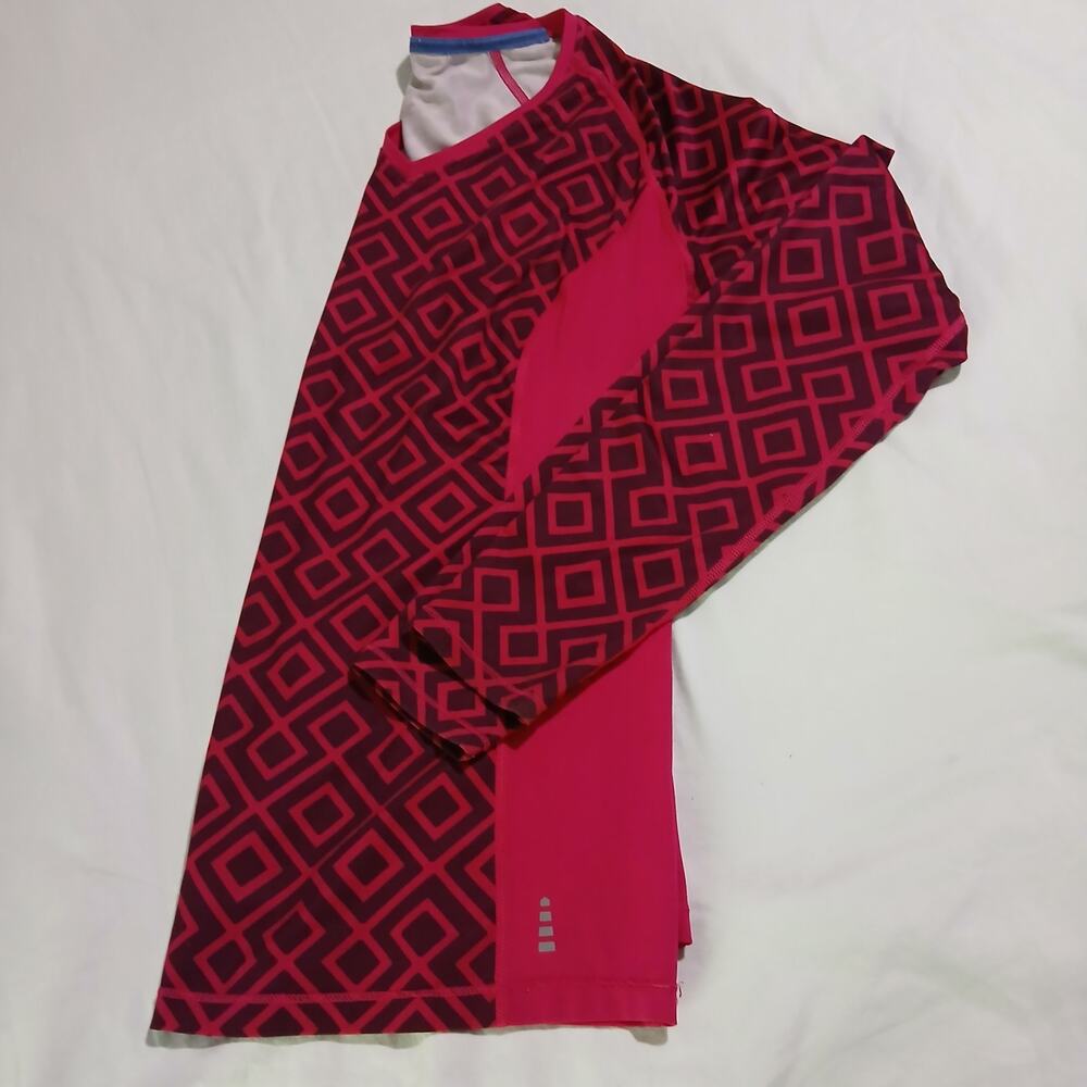 Lands End LS Rash Guard swim shirt Sz S (6-8) pink/maroon geometric center